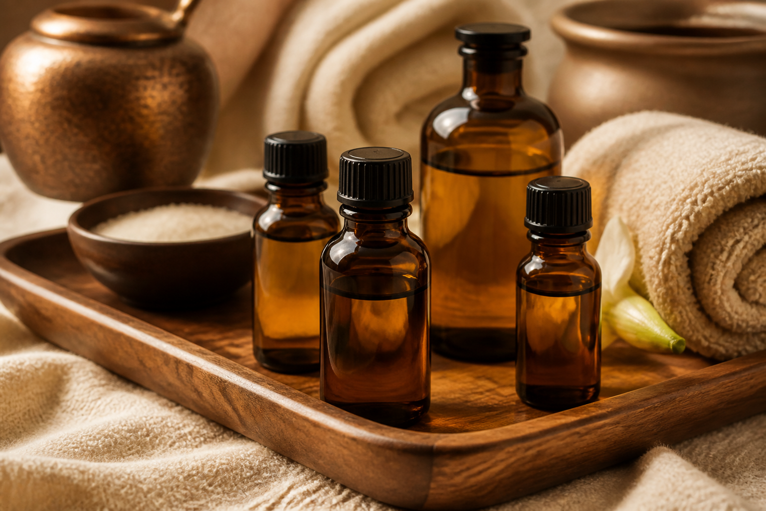 Massage oils tray at Dubai Massage Spa on River Rd, Nairobi